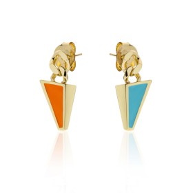 Orecchini Unoaerre Smalto Arancione Turchese Bronzo Dorato