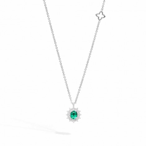 Collana Recarlo Fiore Oro Bianco 18kt Smeraldo Diamanti F VS