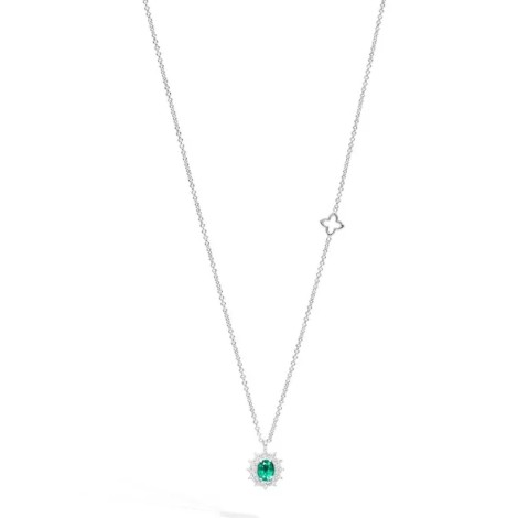 Collana Recarlo Fiore Oro Bianco 18kt Smeraldo Diamanti F VS