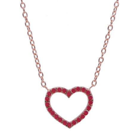 Collana Cuore Silhouette Oro Rosa 18kt Pietre Rosse