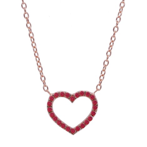 Collana Cuore Silhouette Oro Rosa 18kt Pietre Rosse