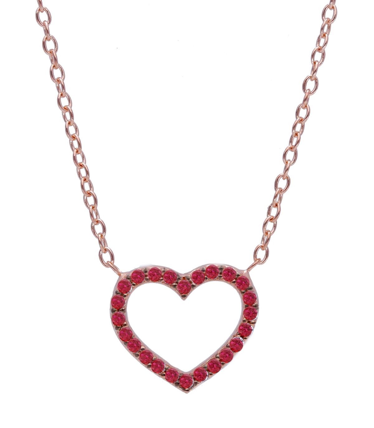 Collana Cuore Silhouette Oro Rosa 18kt Pietre Rosse