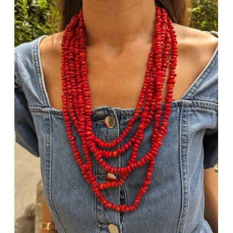 Collana Multifili Corallo Rosso e Macramè