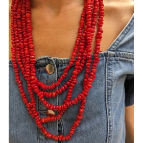 Collana Multifili Corallo Rosso e Macramè
