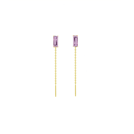 Orecchini Filo Argento Dorato Zircone Baguette