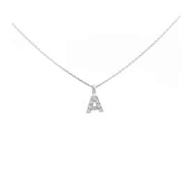 Collana Lettera Pendente Oro Bianco 9kt Diamanti 0,06 ct