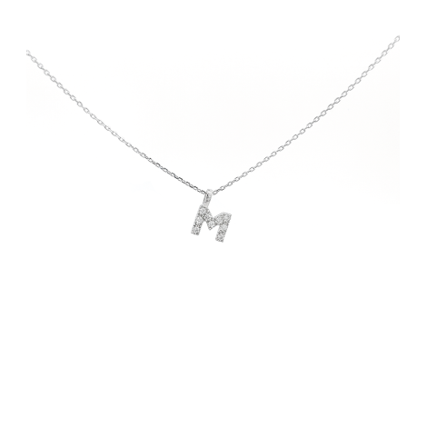 Collana Lettera Pendente Oro Bianco 9kt Diamanti 0,06 ct