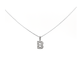 Collana Lettera Pendente Oro Bianco 9kt Diamanti 0,06 ct