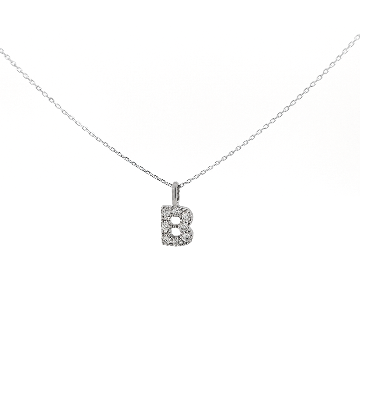 Collana e pendente con iniziale lettera B in oro bianco 18kt