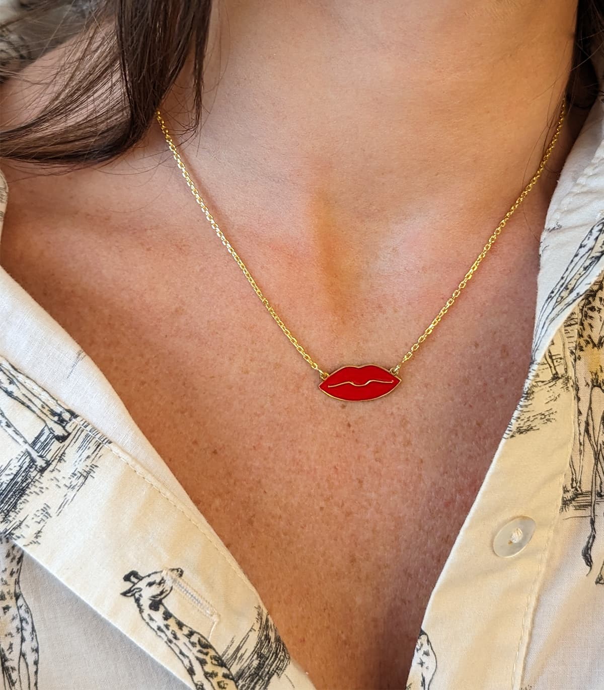 Collana Bocca Smalto Rosso e Argento Dorato