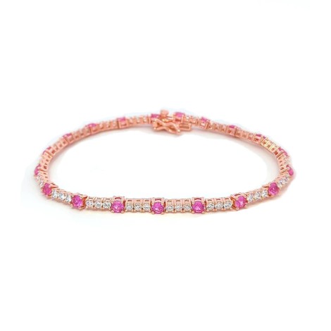 Bracciale Tennis Argento Rosato Con Zirconi Bianchi e Rosa