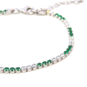 Bracciale Tennis Argento Zirconi Bianchi e Verdi Piccolo dettagli