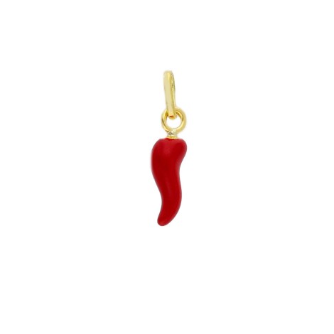 Ciondolo Corno Mini Smalto Rosse e Oro Giallo 18kt