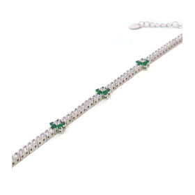 Bracciale Tennis Argento Zirconi Bianchi e Fiori Verdi