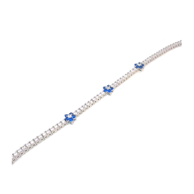 Bracciale Tennis Argento Zirconi Bianchi e Fiori Blu