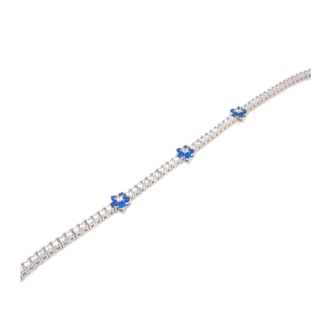 Bracciale Tennis Argento Zirconi Bianchi e Fiori Blu