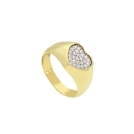 Anello Chevalier Oro Giallo 9kt E Cuore Zirconi Bianchi