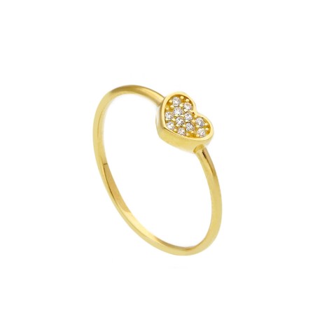 Anello Cuore Oro Giallo 9kt E Zirconi Bianchi