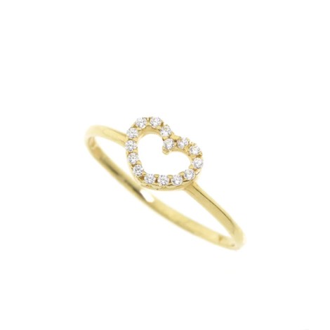 Anello Oro Giallo 9kt Filo Cuore Zirconi