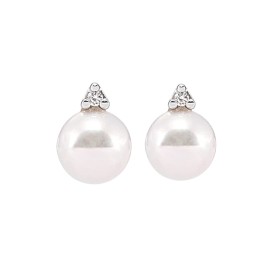 Orecchini Perle Giapponesi Akoya Oro Bianco 18kt Brillanti 0,06ct