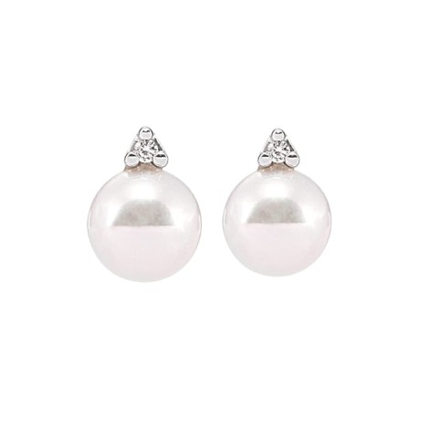 Orecchini Perle Giapponesi Akoya Oro Bianco 18kt Brillanti 0,06ct