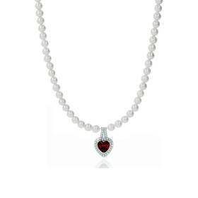 Collana Perle Con Cuore Zircone Rubino