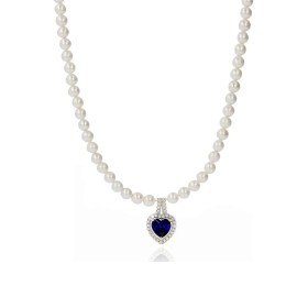 Collana Perle Con Cuore Zircone Zaffiro