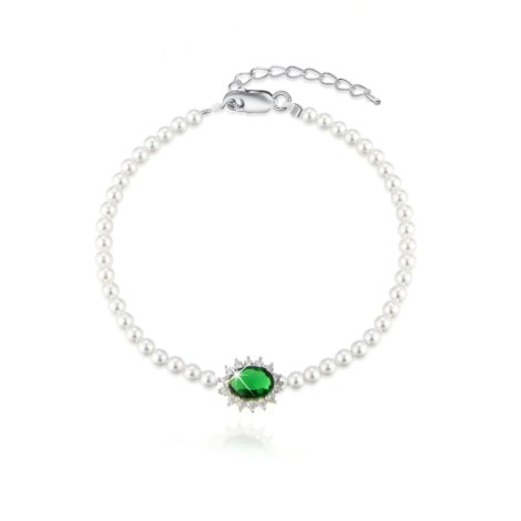 Bracciale Perle Con Zircone Ovale Smeraldo