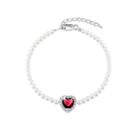 Bracciale Perle Con Cuore Zircone Rubino