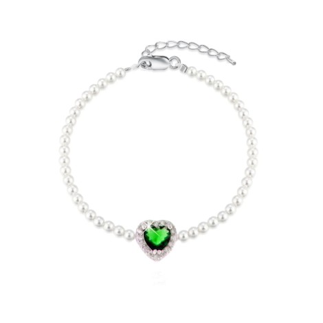 Bracciale Perle Con Cuore Zircone Smeraldo