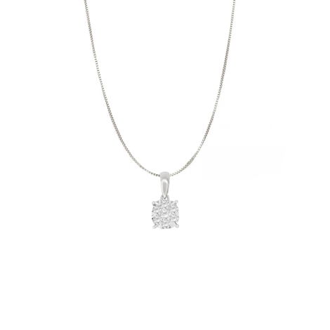 Collana Punto Luce Pavè Pendente Oro Bianco 9kt E Diamanti