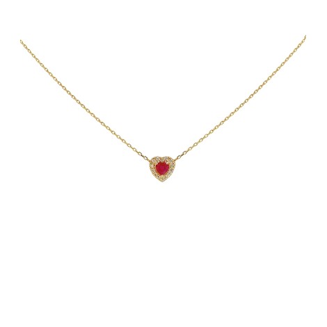 Collana Cuore Rubino E Diamanti Oro Giallo 9kt