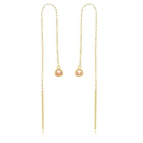 Orecchini Filo Oro Giallo 9kt e Pietre Rosa
