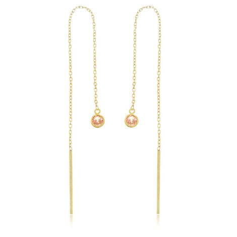 Orecchini Filo Oro Giallo 9kt e Pietre Rosa