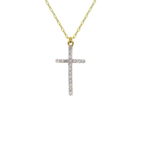 Collana Croce Oro Giallo 9Kt e Zirconi