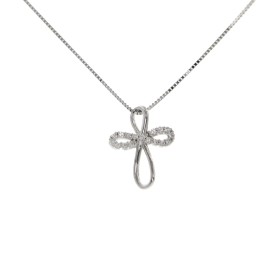 Collana Croce Oro Bianco 9Kt e Zirconi