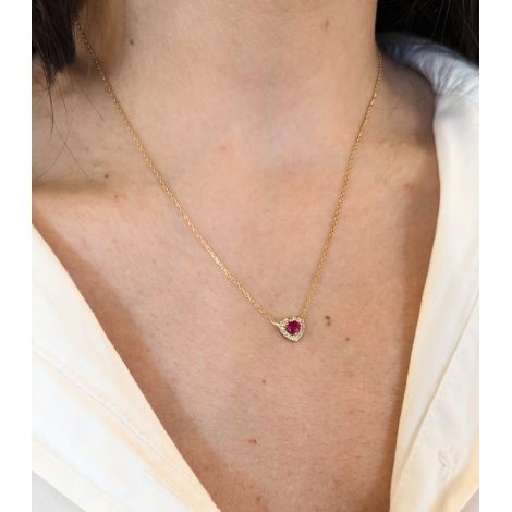 Collana Cuore Rubino E Diamanti Oro Giallo 9kt