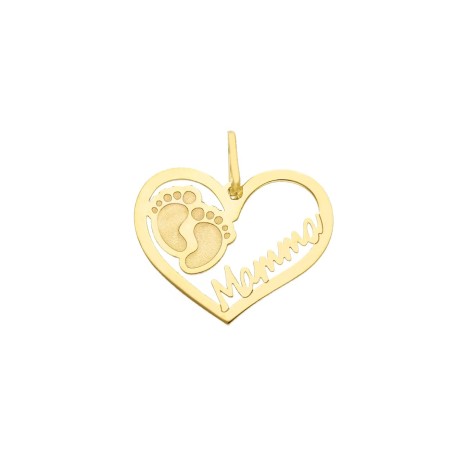 Ciondolo Cuore Mamma Piedini Oro 18kt