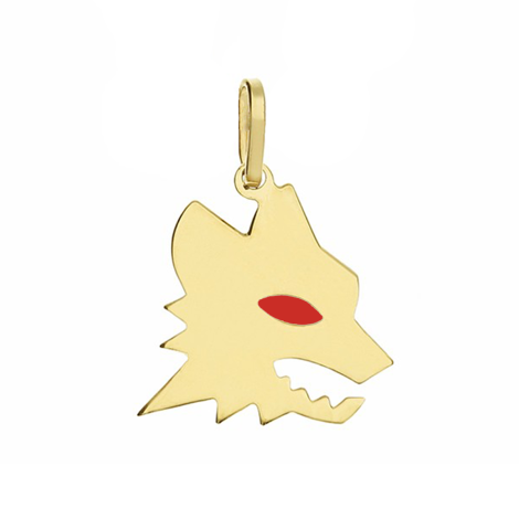 Ciondolo Lupo Roma in Oro Giallo 18kt Smalto Rosso