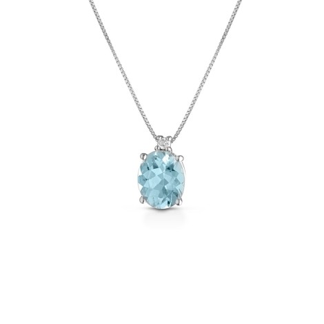 Collana Topazio Azzurro e Diamanti 0,02ct in Oro Bianco 9kt