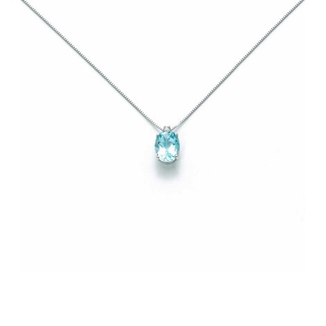 Collana Topazio Azzurro e Diamanti 0,02ct in Oro Bianco 9kt