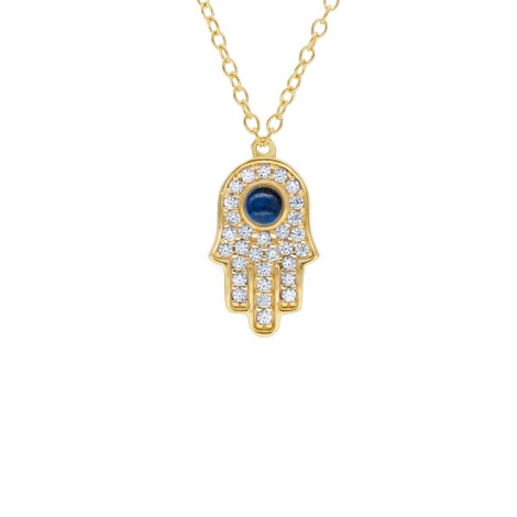 Collana Mano di Fatima Oro Giallo 18kt e Zirconi