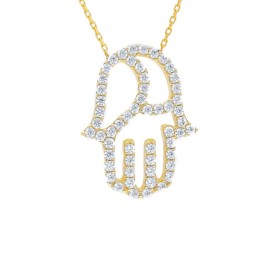 Collana Mano di Fatima Oro Giallo 18kt Zirconi