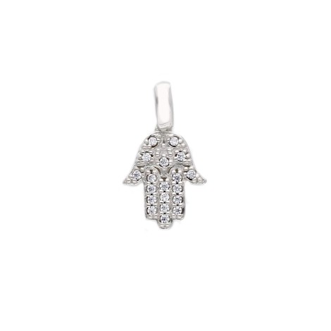 Ciondolo Mano Di Fatima Oro Bianco 18kt Zirconi