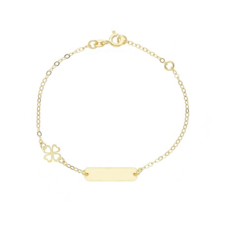 Bracciale Quadrifoglio Targhetta Oro Giallo 9kt