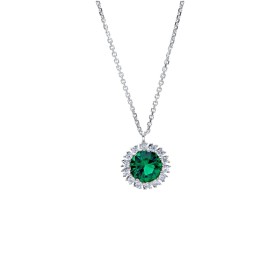 Collana Fiore Oro Bianco 9kt con Zircone Verde