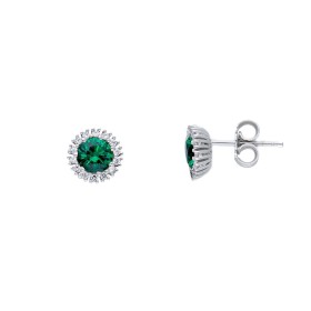 Orecchini Fiore Oro Bianco 9kt Zirconi Verdi