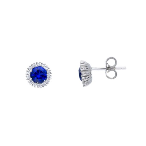Orecchini Fiore Oro Bianco 9kt Zirconi Blu
