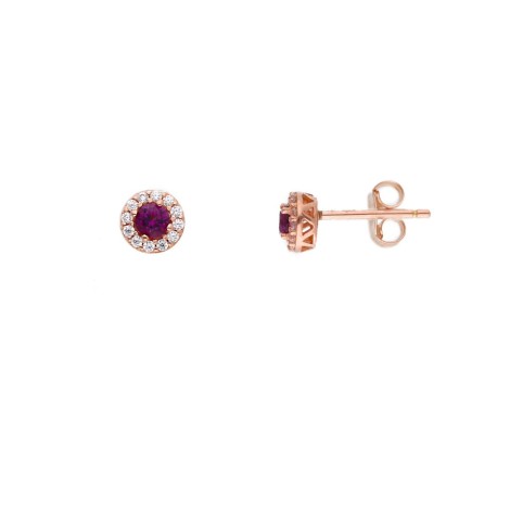 Orecchini Fiore Oro Bianco 9kt Zirconi Rossi