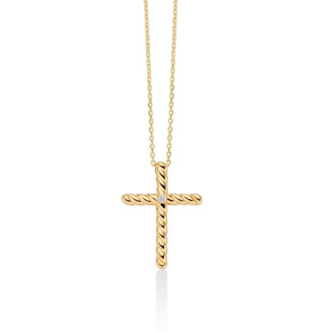 Collana Croce Miluna Oro Giallo 9kt e Diamante CLD4665X